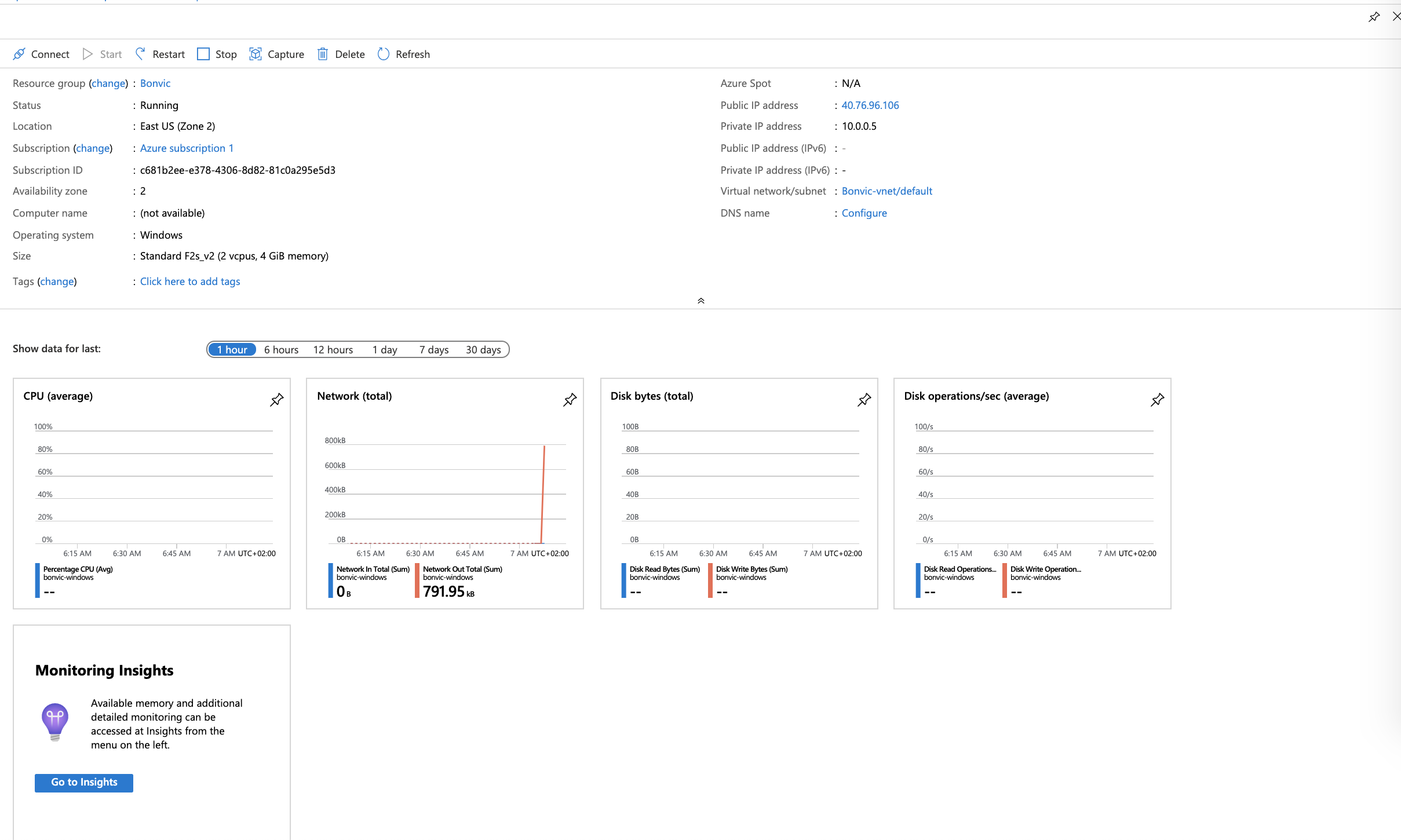 VM dashboard